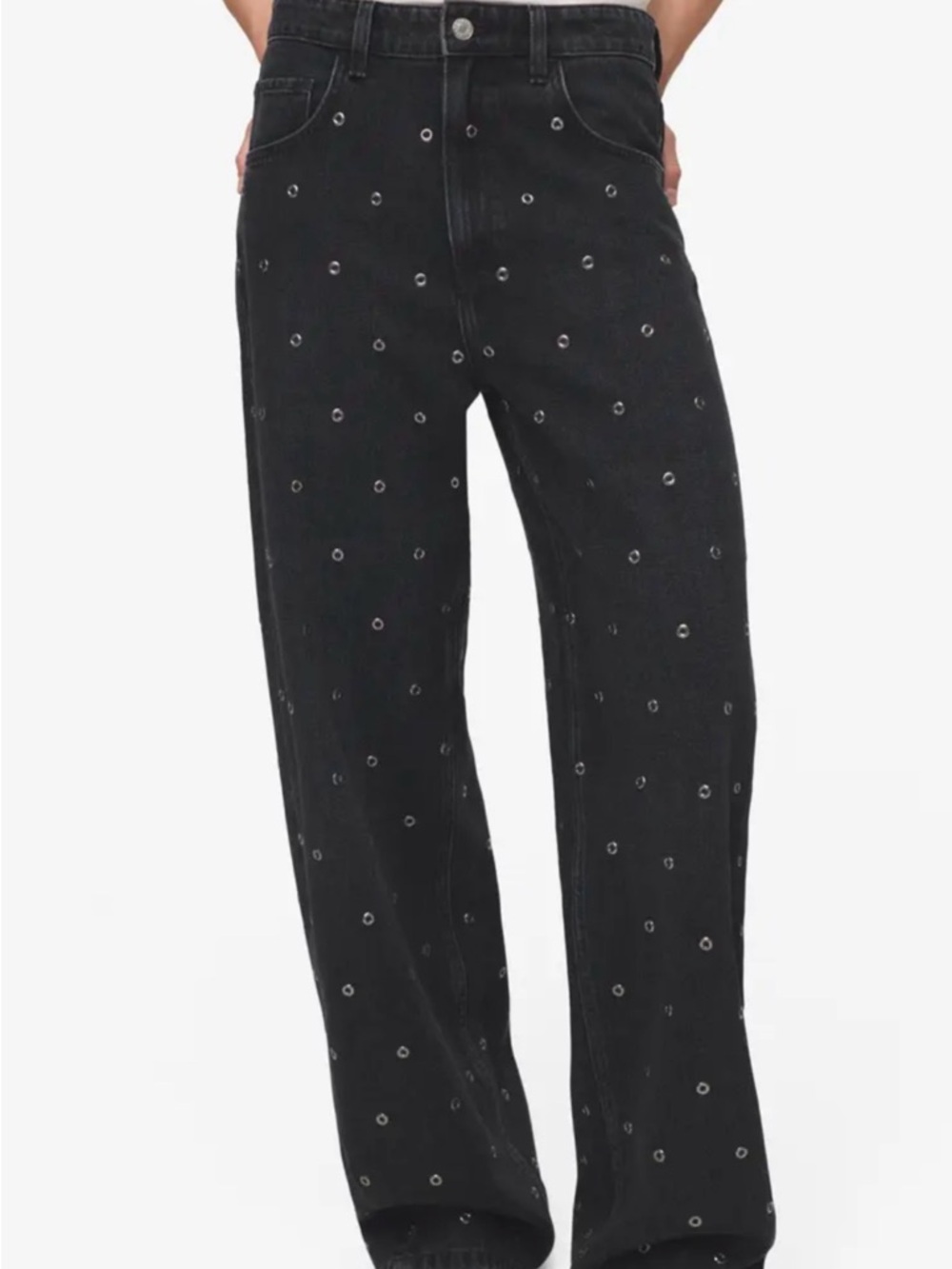 Mango Grommet Barrel Jeans - Black